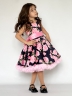 Платье для девочки нарядное БУШОН ST30, стиляги цвет темно-синий/розовый пояс розовый, принт цветы 