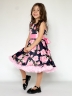 Платье для девочки нарядное БУШОН ST30, стиляги цвет темно-синий/розовый пояс розовый, принт цветы 