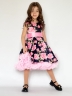 Платье для девочки нарядное БУШОН ST30, стиляги цвет темно-синий/розовый пояс розовый, принт цветы 