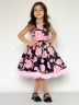 Платье для девочки нарядное БУШОН ST30, стиляги цвет темно-синий/розовый пояс розовый, принт цветы 