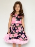 Платье для девочки нарядное БУШОН ST30, стиляги цвет темно-синий/розовый пояс розовый, принт цветы 