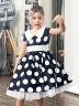 Платье для девочки нарядное БУШОН ST20, стиляги цвет темно-синий, принт белый горох 