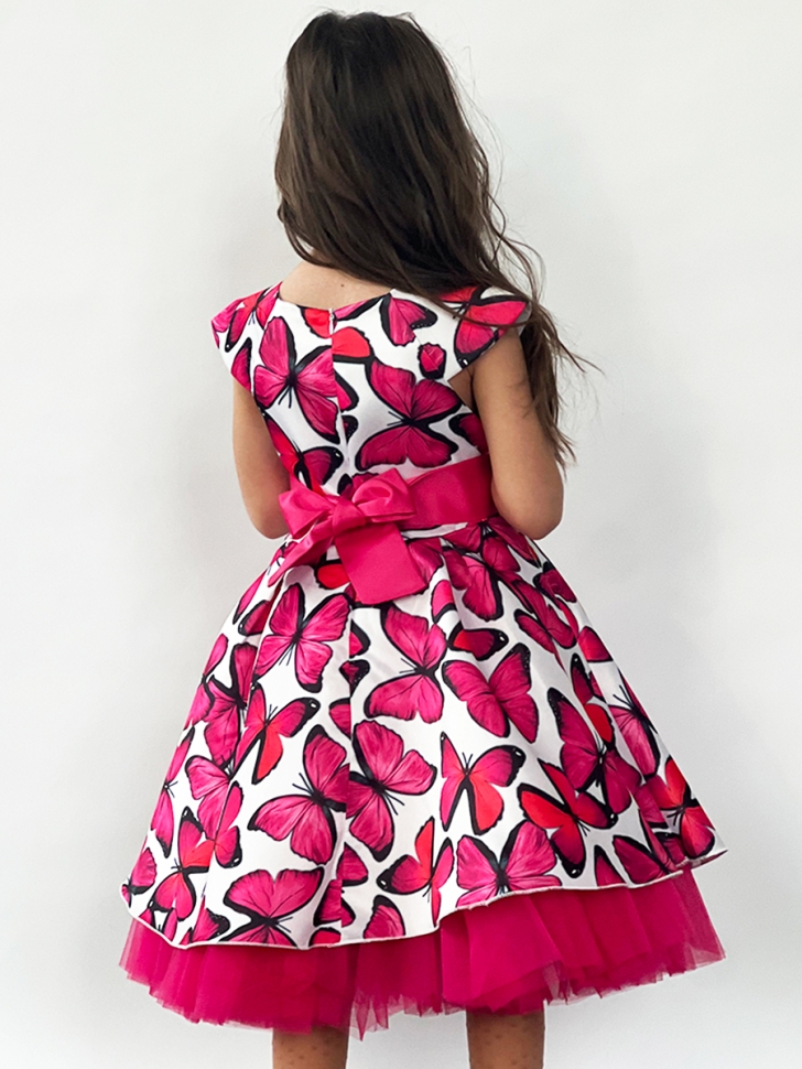 Платье для девочки нарядное БУШОН ST37, стиляги цвет малиновый/белый принт бабочки