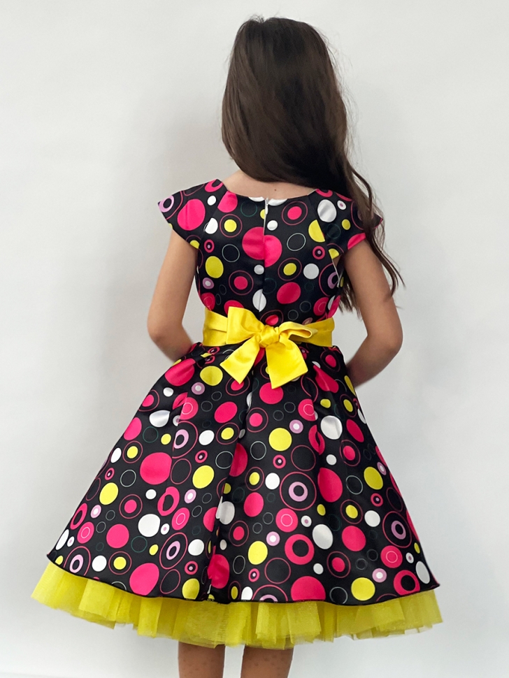 Платье для девочки нарядное БУШОН ST37, стиляги цвет черный/малиновый/желтый 