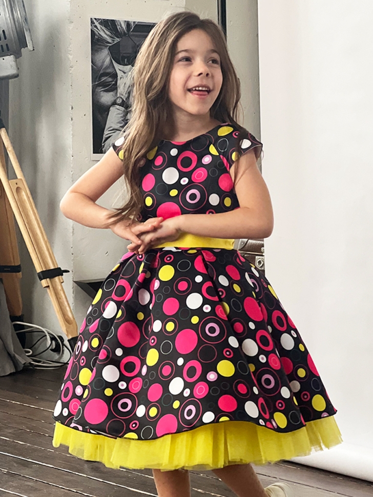 Платье для девочки нарядное БУШОН ST37, стиляги цвет черный/малиновый/желтый 