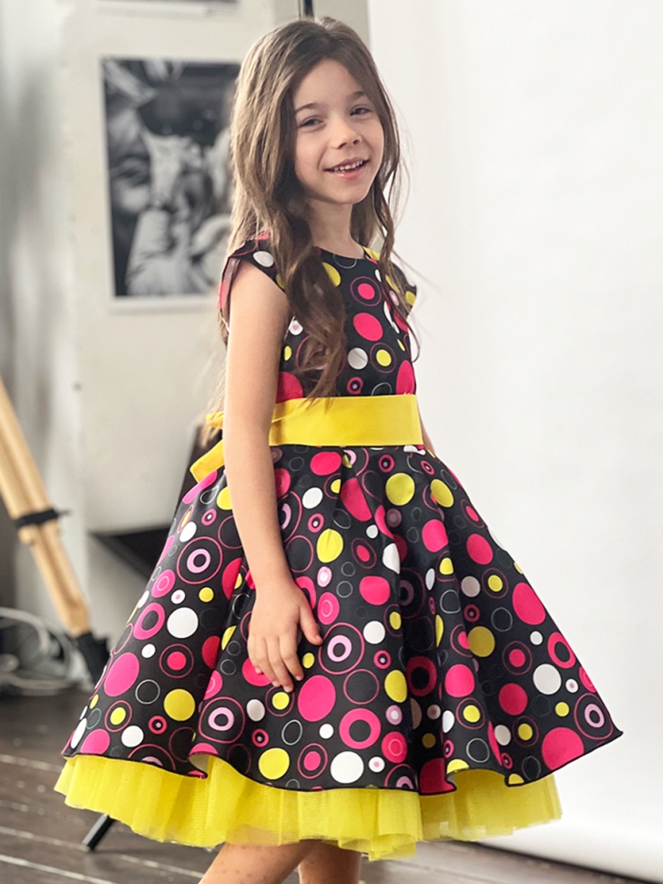 Платье для девочки нарядное БУШОН ST37, стиляги цвет черный/малиновый/желтый 
