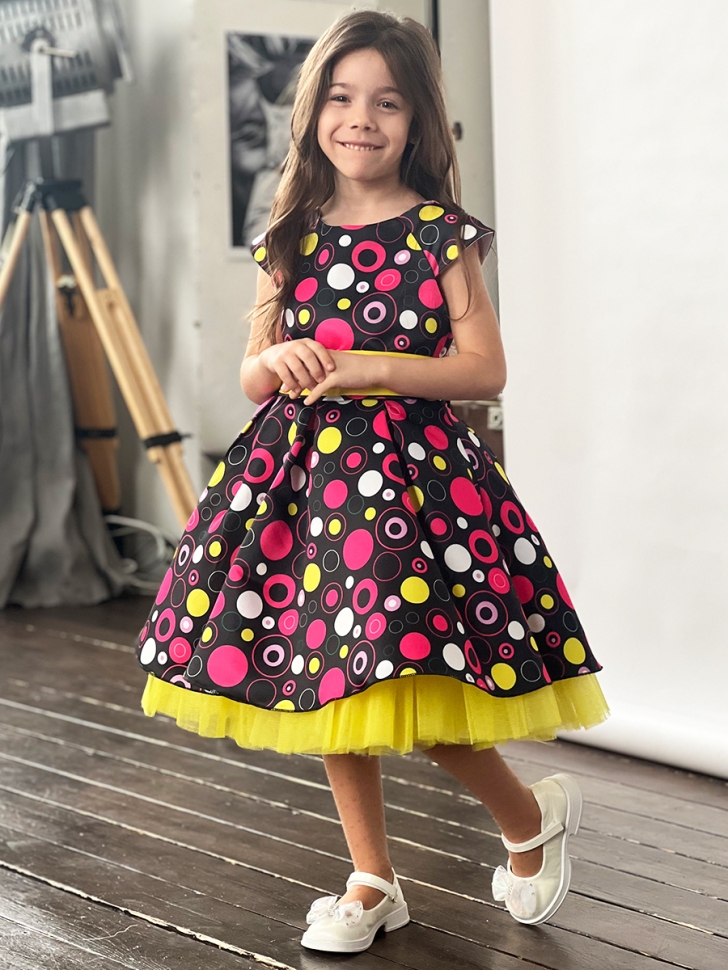 Платье для девочки нарядное БУШОН ST37, стиляги цвет черный/малиновый/желтый 