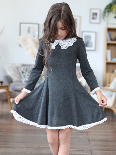 Платье для девочки школьное БУШОН SK35, цвет темно-серый