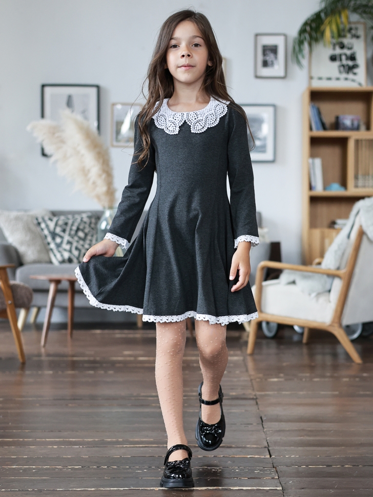 Платье для девочки школьное БУШОН SK35, цвет темно-серый