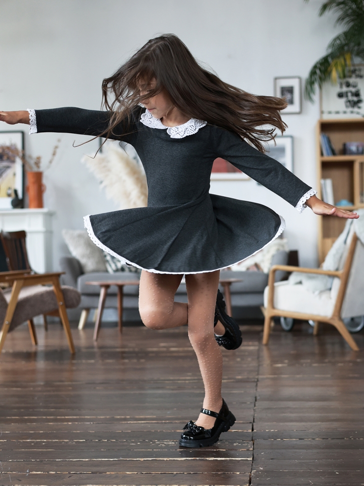 Платье для девочки школьное БУШОН SK35, цвет темно-серый