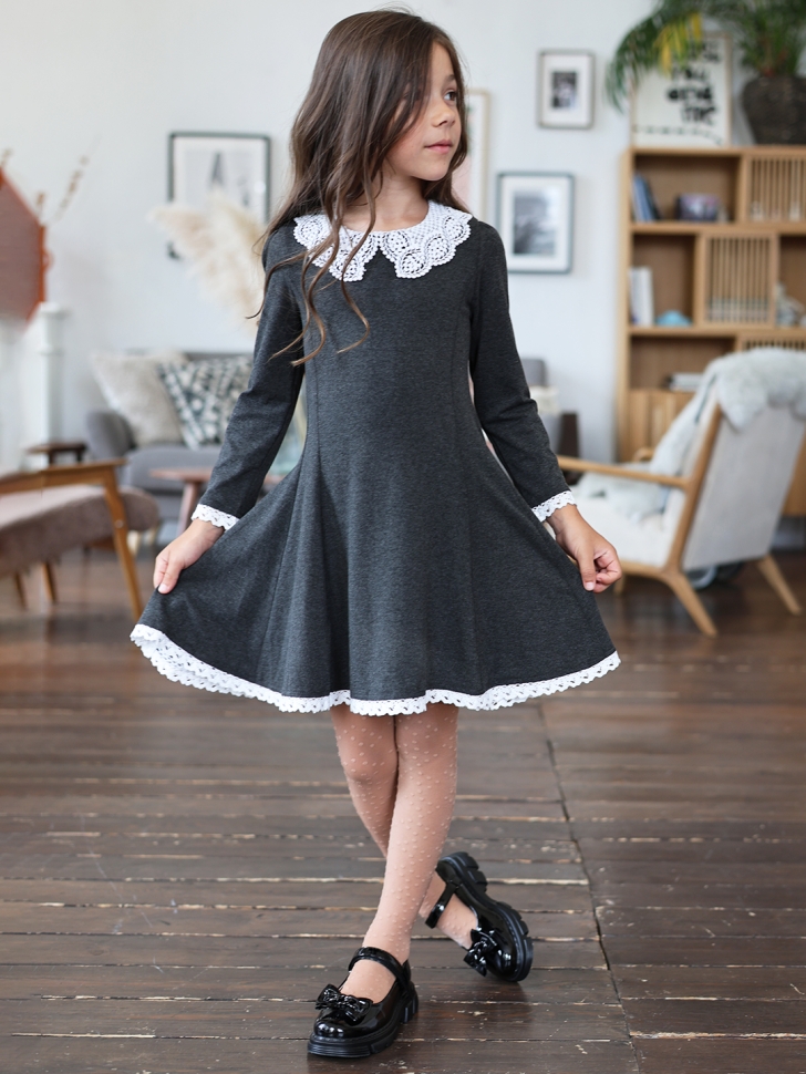Платье для девочки школьное БУШОН SK35, цвет темно-серый