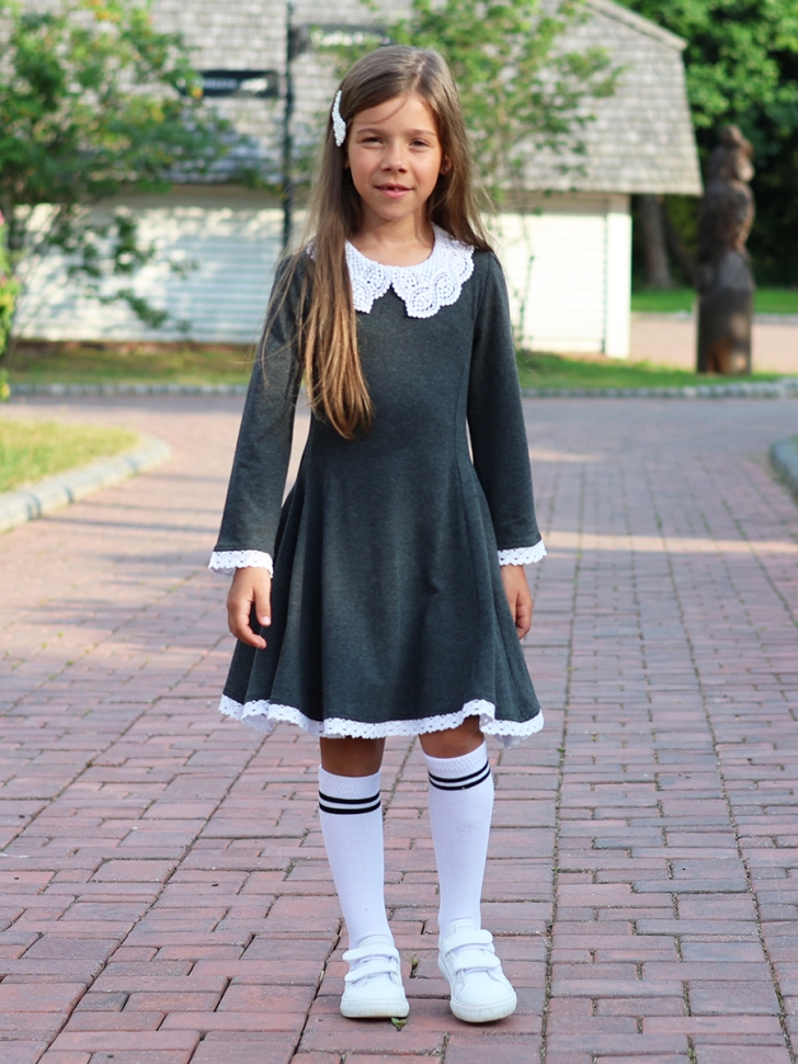 Платье для девочки школьное БУШОН SK35, цвет темно-серый