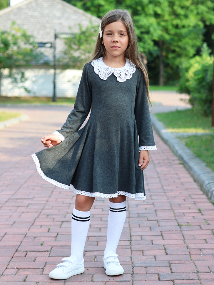 Платье для девочки школьное БУШОН SK35, цвет темно-серый