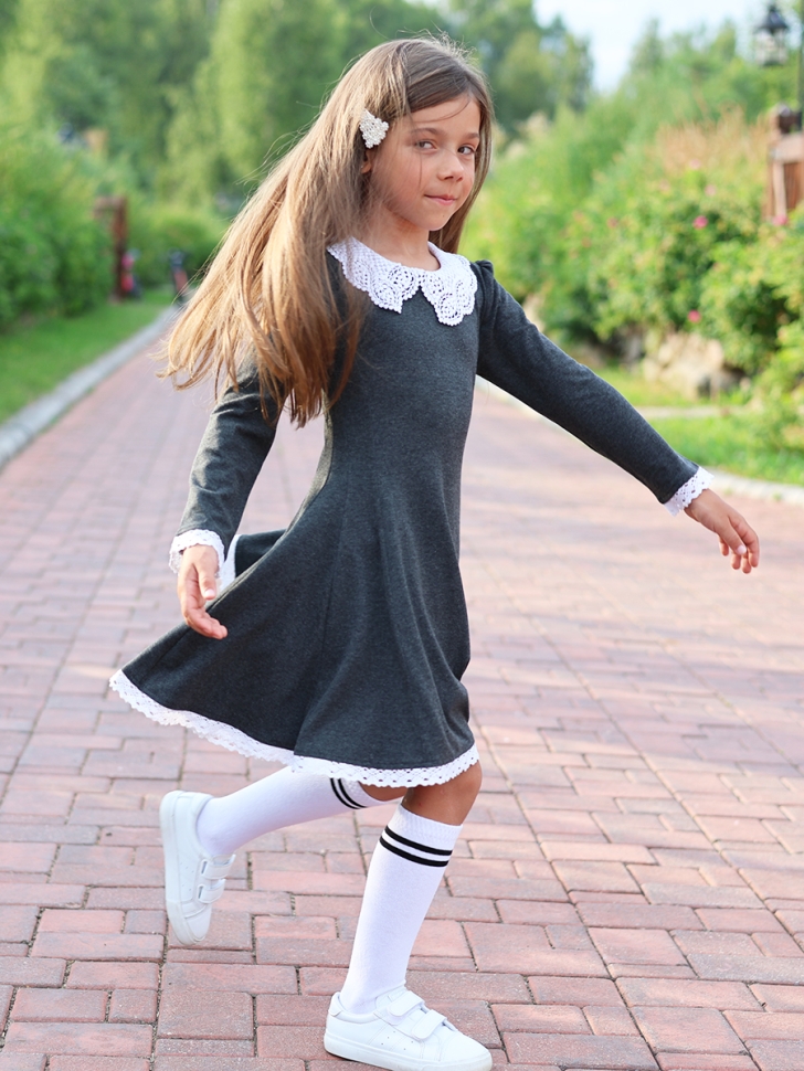 Платье для девочки школьное БУШОН SK35, цвет темно-серый