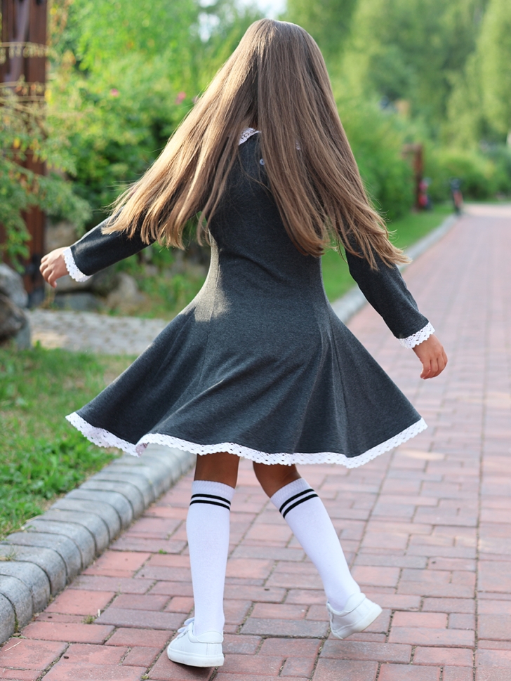 Платье для девочки школьное БУШОН SK35, цвет темно-серый