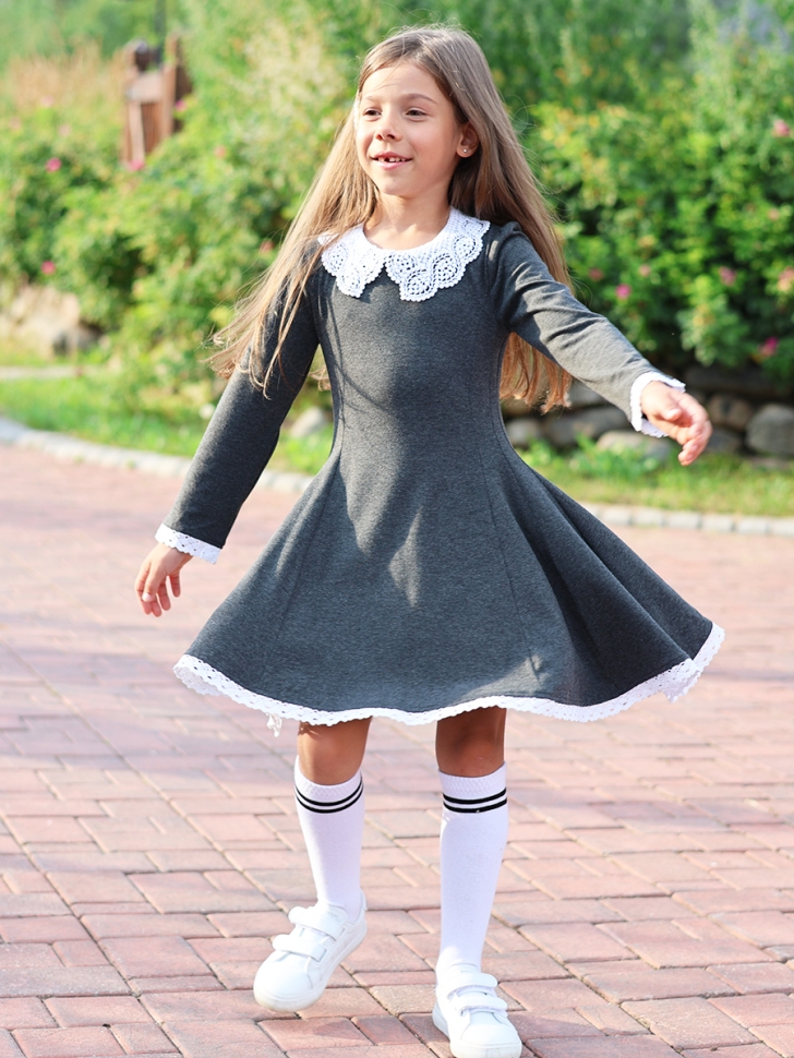 Платье для девочки школьное БУШОН SK35, цвет темно-серый