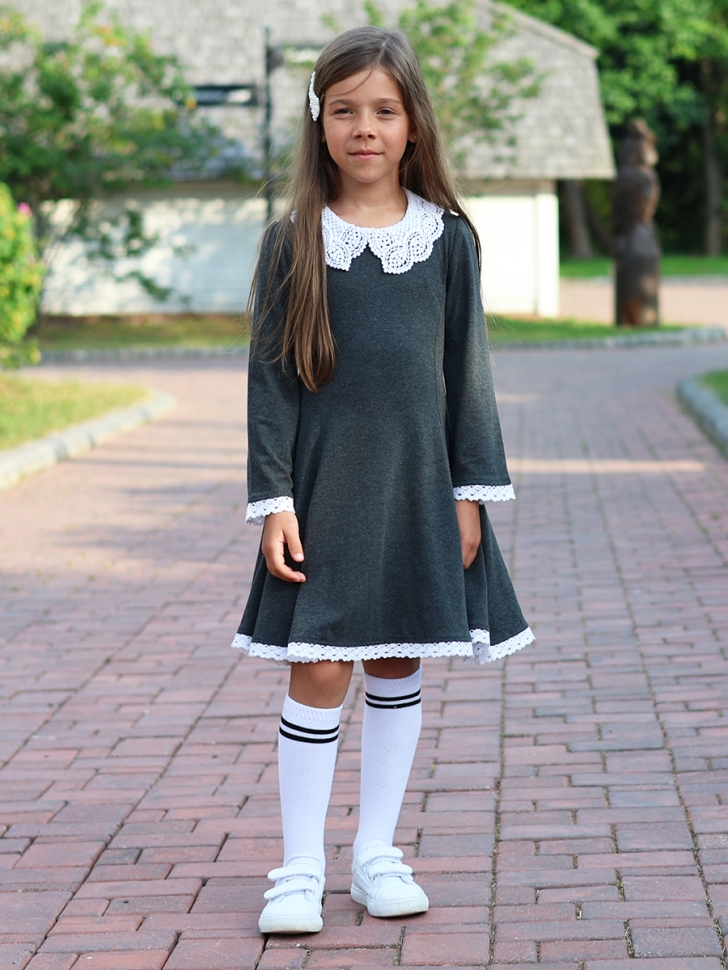 Платье для девочки школьное БУШОН SK35, цвет темно-серый