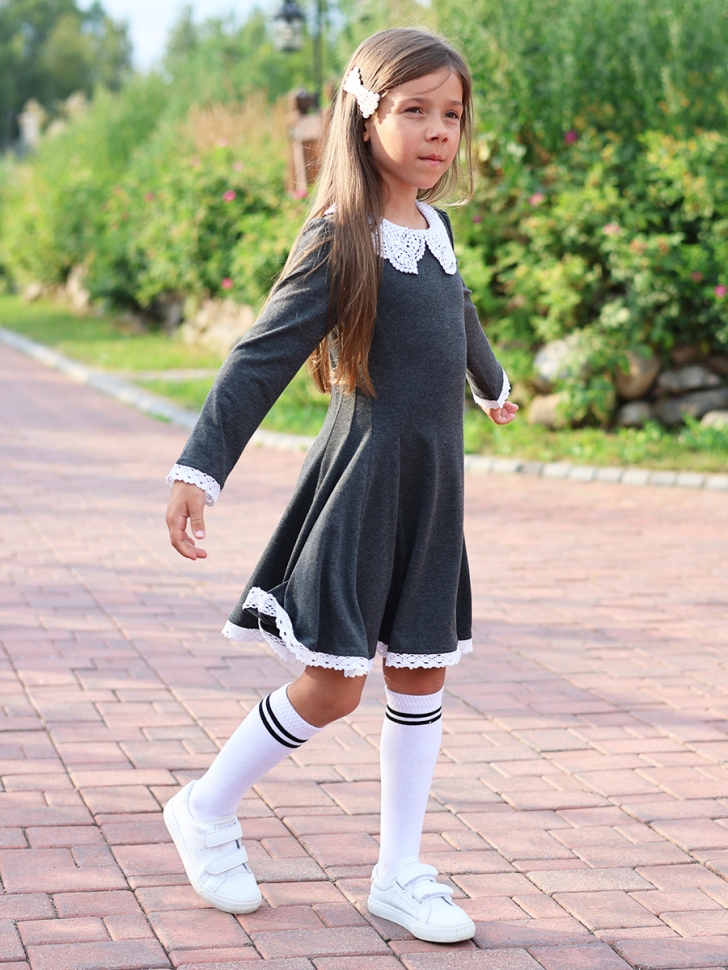 Платье для девочки школьное БУШОН SK35, цвет темно-серый