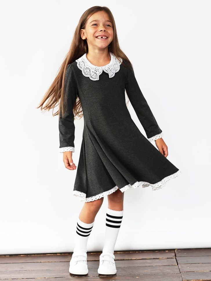 Платье для девочки школьное БУШОН SK35, цвет темно-серый