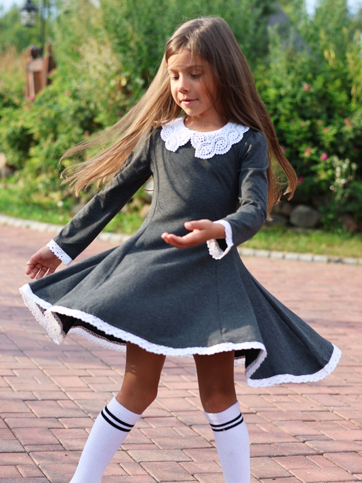 Платье для девочки школьное БУШОН SK35, цвет темно-серый