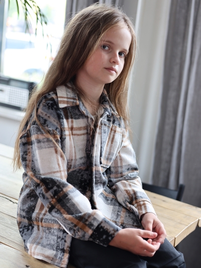 Рубашка для девочки БУШОН SR712, цвет бежевый/серый