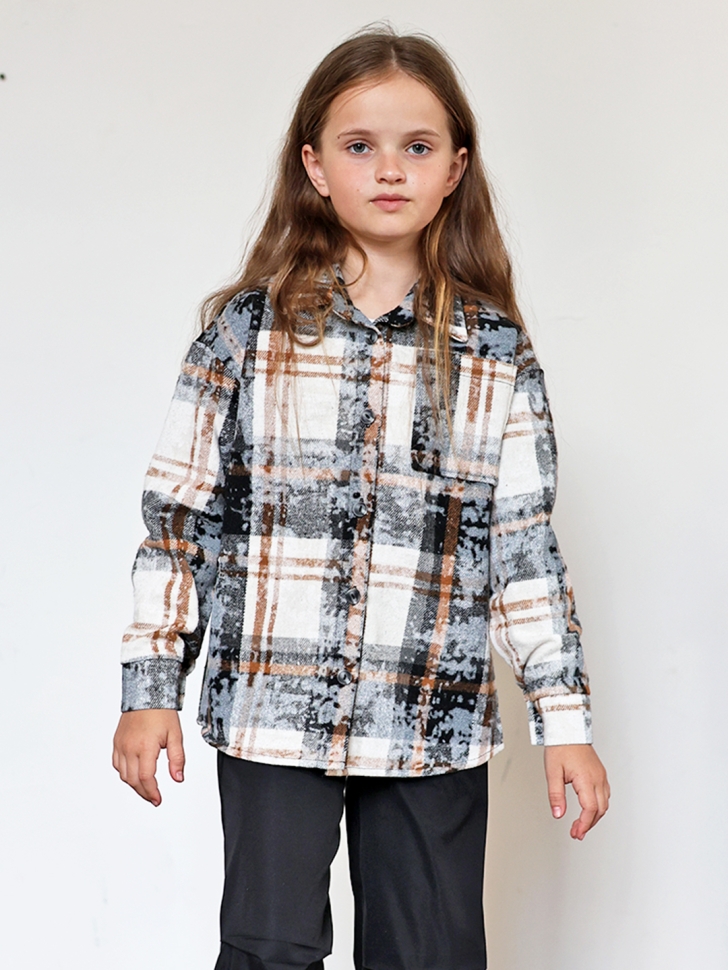 Рубашка для девочки БУШОН SR712, цвет бежевый/серый