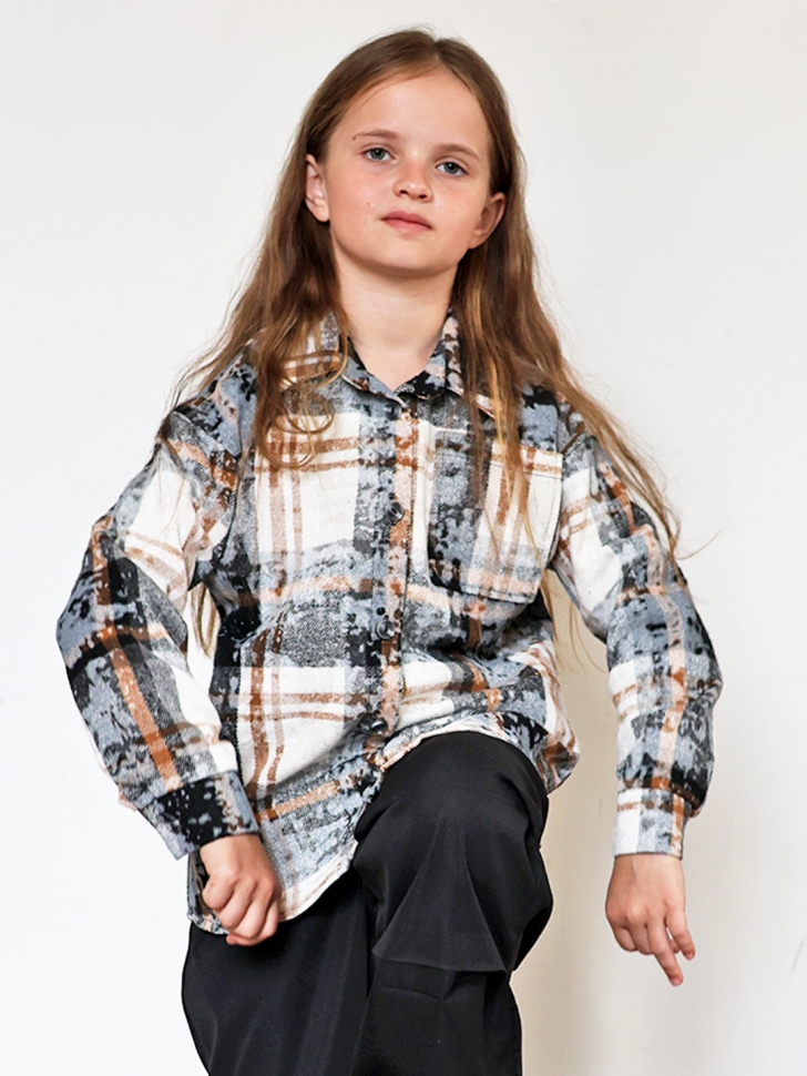 Рубашка для девочки БУШОН SR712, цвет бежевый/серый