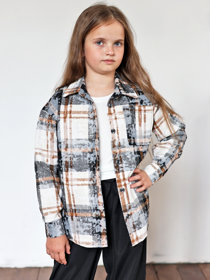 Рубашка для девочки БУШОН SR712, цвет бежевый/серый