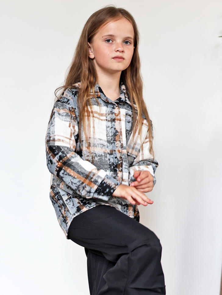 Рубашка для девочки БУШОН SR712, цвет бежевый/серый