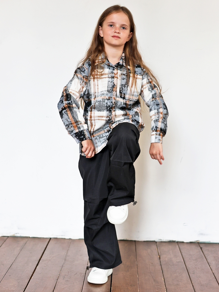 Рубашка для девочки БУШОН SR712, цвет бежевый/серый