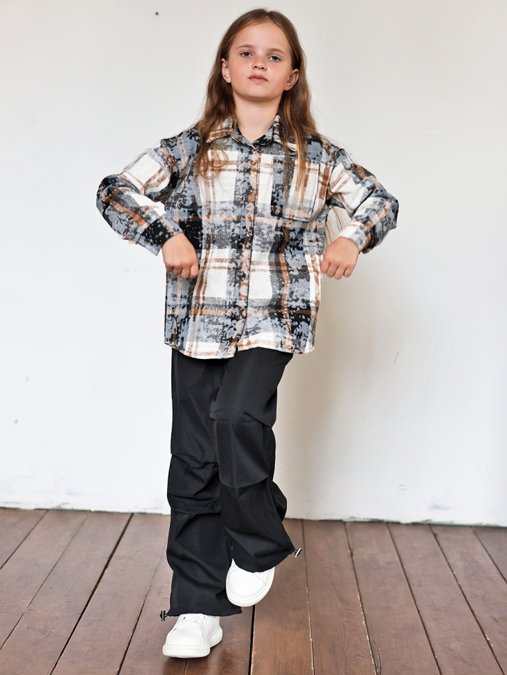 Рубашка для девочки БУШОН SR712, цвет бежевый/серый