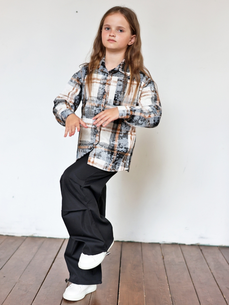 Рубашка для девочки БУШОН SR712, цвет бежевый/серый