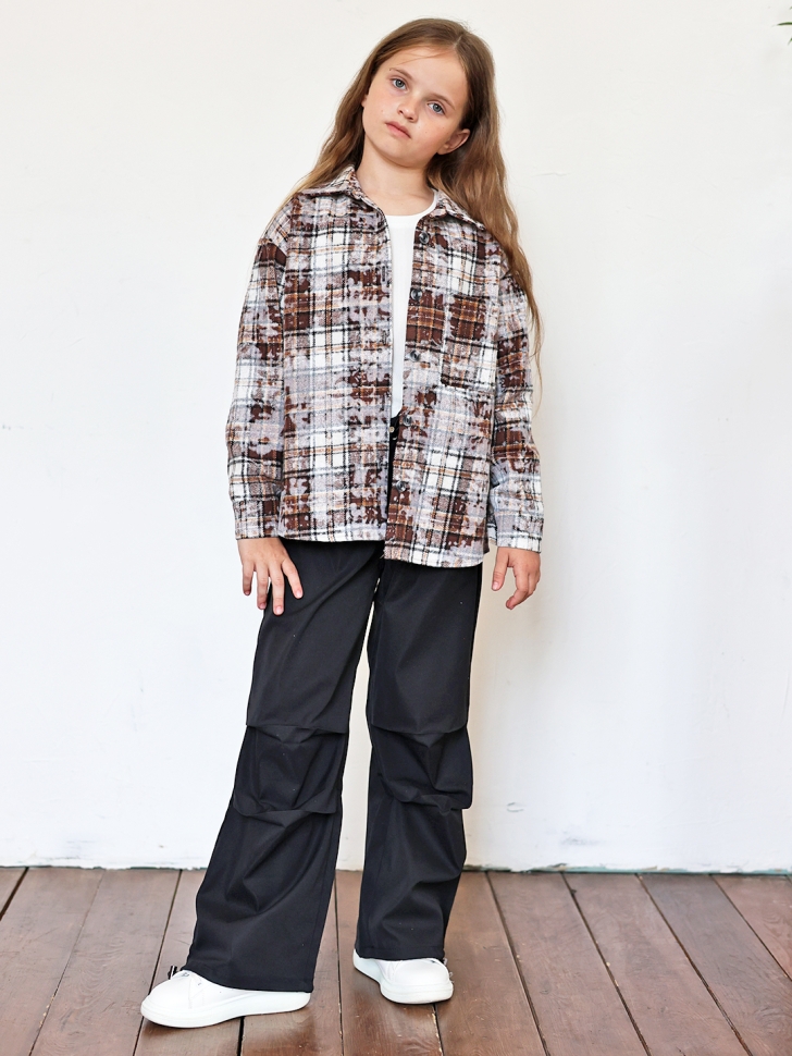 Рубашка для девочки БУШОН SR712, цвет бежевый/серый