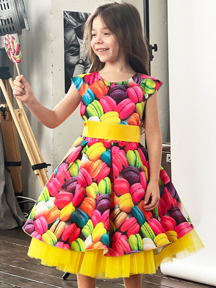 Платье для девочки нарядное БУШОН ST37, стиляги цвет мультиколор принт макаруны 