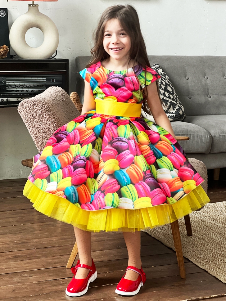 Платье для девочки нарядное БУШОН ST37, стиляги цвет мультиколор принт макаруны 