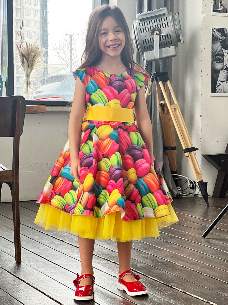 Платье для девочки нарядное БУШОН ST37, стиляги цвет мультиколор принт макаруны 