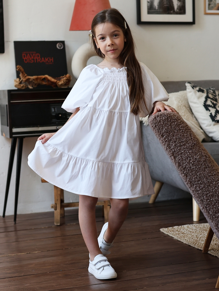 Платье для девочки хлопок БУШОН ST64, цвет белый