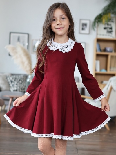 Платье для девочки школьное БУШОН SK35, цвет бордовый