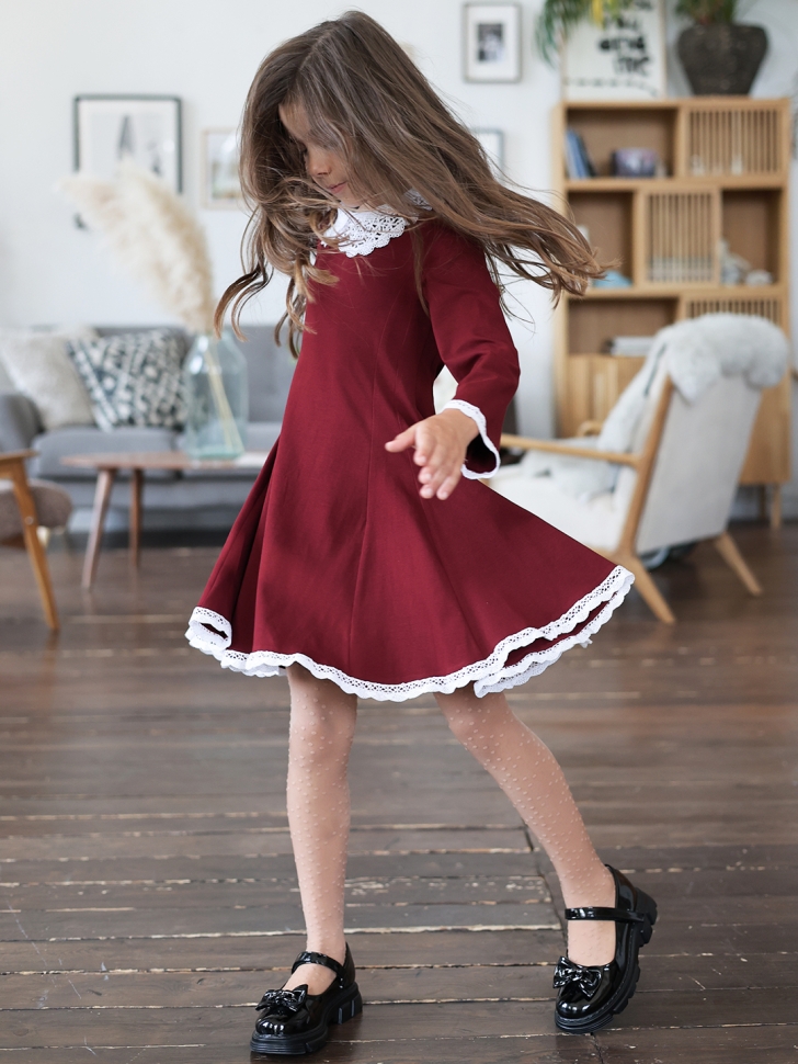 Платье для девочки школьное БУШОН SK35, цвет бордовый
