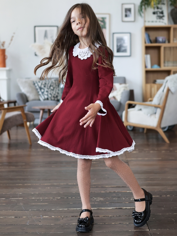 Платье для девочки школьное БУШОН SK35, цвет бордовый