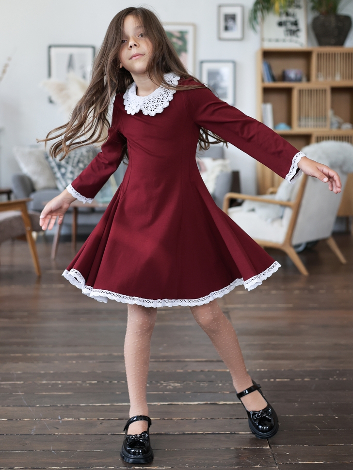 Платье для девочки школьное БУШОН SK35, цвет бордовый