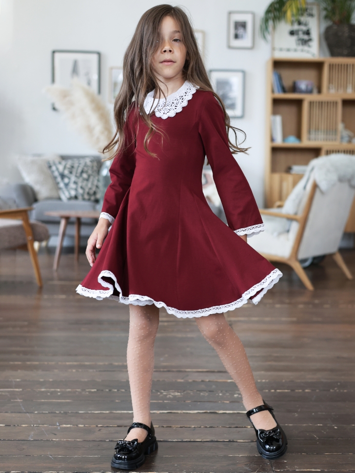 Платье для девочки школьное БУШОН SK35, цвет бордовый