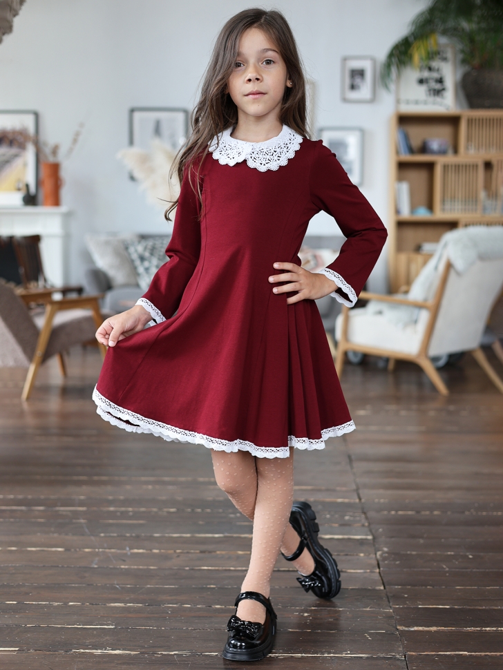 Платье для девочки школьное БУШОН SK35, цвет бордовый