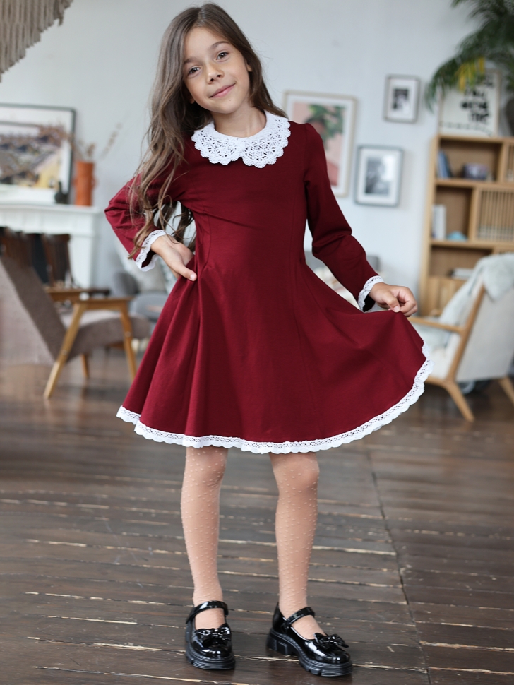 Платье для девочки школьное БУШОН SK35, цвет бордовый