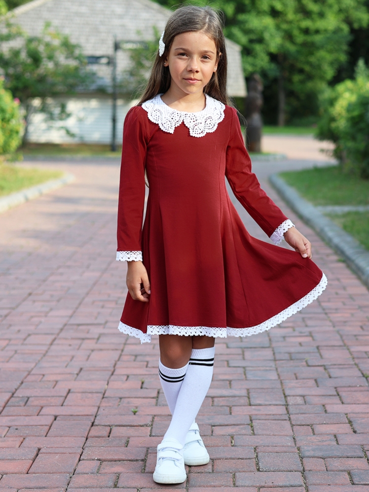 Платье для девочки школьное БУШОН SK35, цвет бордовый