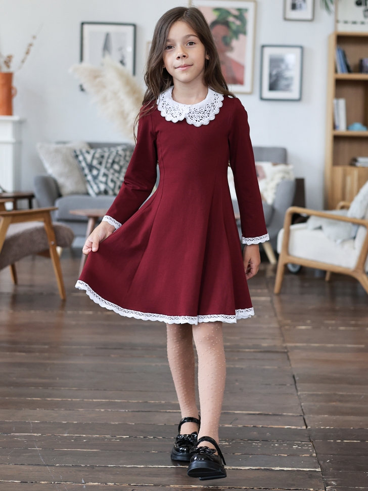 Платье для девочки школьное БУШОН SK35, цвет бордовый