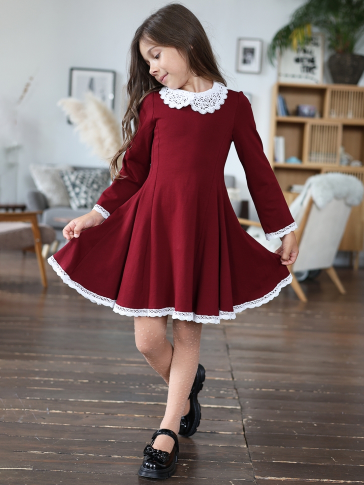 Платье для девочки школьное БУШОН SK35, цвет бордовый