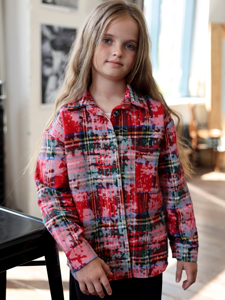 Рубашка для девочки БУШОН SR712, цвет красный/белый/зеленый