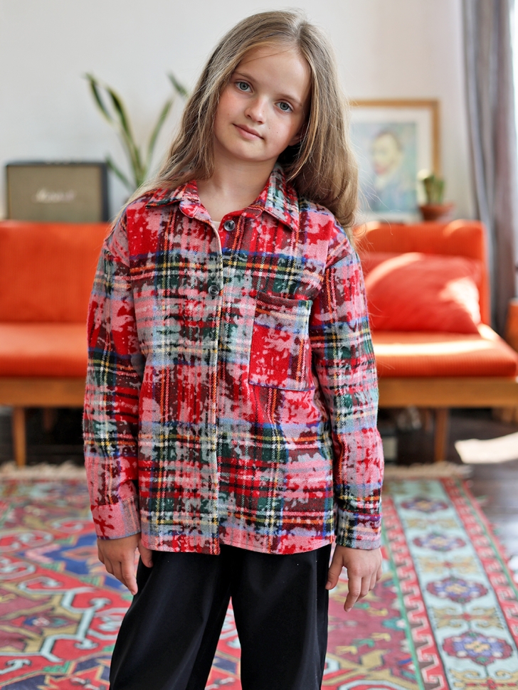 Рубашка для девочки БУШОН SR712, цвет красный/белый/зеленый