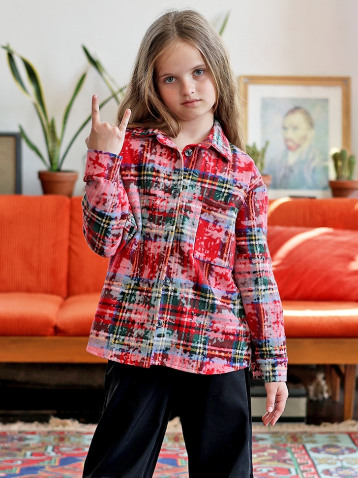 Рубашка для девочки БУШОН SR712, цвет красный/белый/зеленый